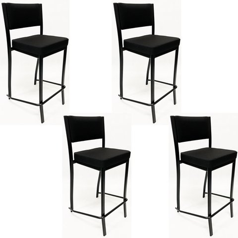 Kit 4 Banquetas alta para cozinha Empilhável preta assento e encosto estofados em linho cor preto