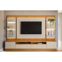 Ver imagem 1 de Estante P/ Sala até 70 Pol São Paulo Ripado C/ 4 Gav. 6 Prateleiras e Leds 297x198cm Tauari/off