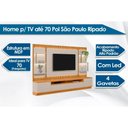 Ver imagem 4 de Estante P/ Sala até 70 Pol São Paulo Ripado C/ 4 Gav. 6 Prateleiras e Leds 297x198cm Tauari/off