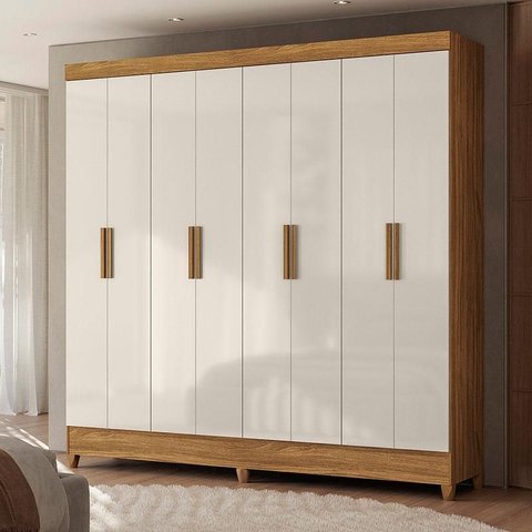 Guarda Roupa Casal Ambiente Marajó 8 Portas Freijó Off White – Moval