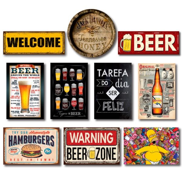 Kit Placas Decorativas Bebidas Mdf - 10 Placas