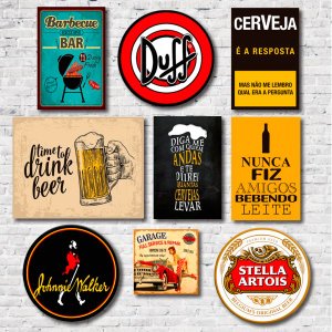Kit Placas Decorativas Bebidas Frases Mdf - 9 Placas