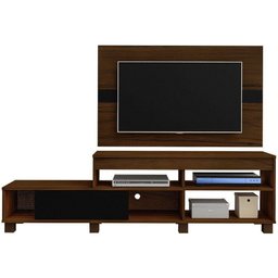 Rack para TV até 42 Polegadas com Painel Ever Artely Imbuia com Amêndoa e Preto - 1 Rack para TV até 42 Polegadas com Painel Ever Artely Imbuia com Amêndoa e Preto - 1