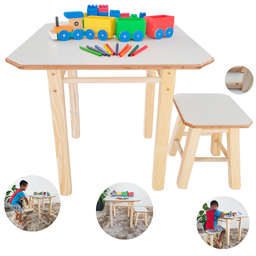Mesa Mesinha com Banco Banquinho Infantil de Madeira Maciça Mdf para Atividades - 1