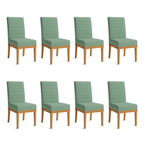 Kit 8 Cadeiras de Jantar Solana Linho Base de Madeira - Pallazio Cor:Verde Oliva