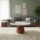 Ver imagem 1 de Mesa de Centro com Vidro 80cm e Base Cone Envernizada Redondo MDF Madeira 80cm Branco