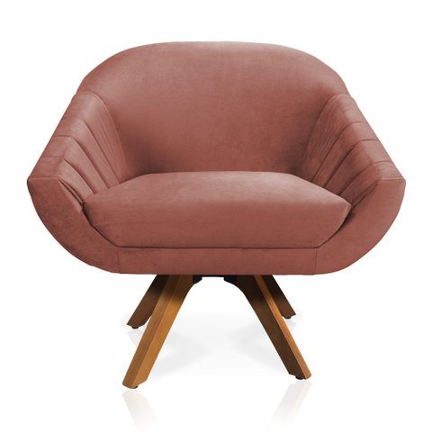 Poltrona Giratória Giovana Veludo Base Madeira MM30 - D’Rossi - Rose