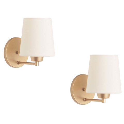 Kit 2 Arandelas Dourada Cúpula Cone Tecido Cru.