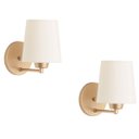 Ver imagem 1 de Kit 2 Arandelas Dourada Cúpula Cone Tecido Cru.