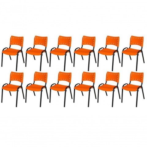 Cadeira Iso Base Preto , Escritório Laranja Kit 12 Un