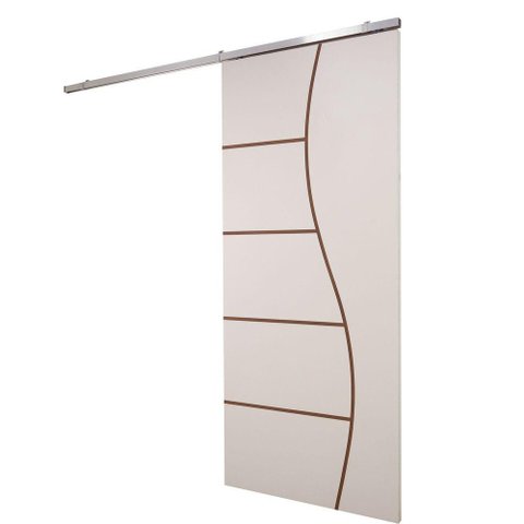 Porta de Correr Branco Prime Frisada Kit Alumínio F07 - 210x90
