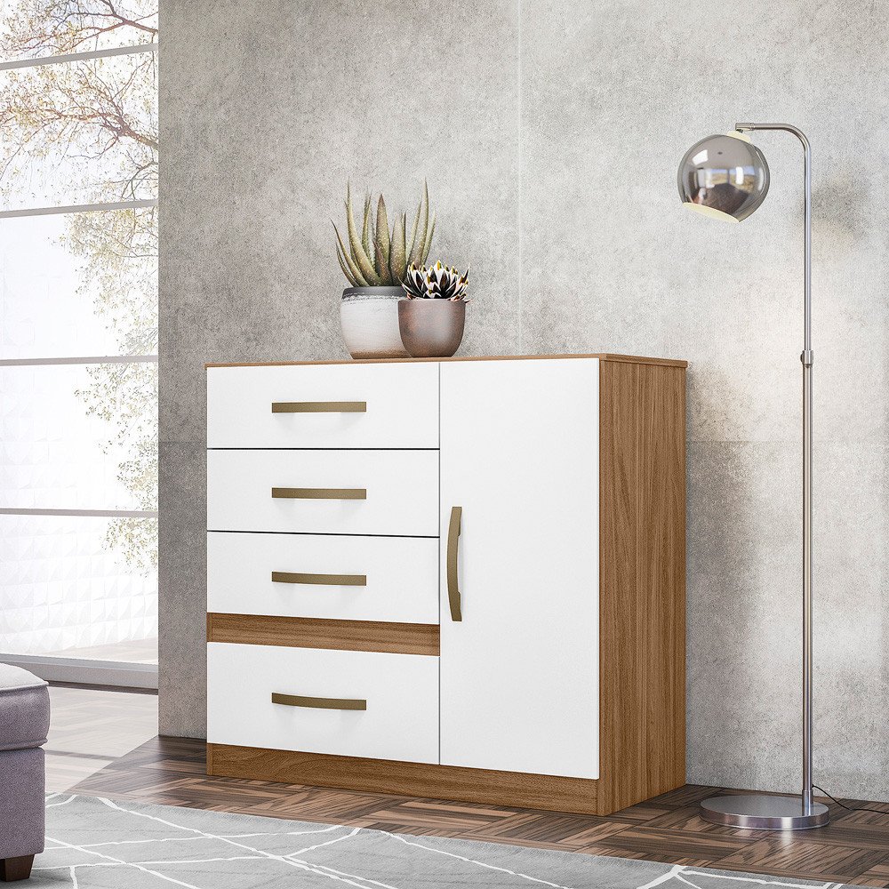 Cômoda 4 Gavetas e 1 Porta Vênus Naturale Branco 707026 Moval ...