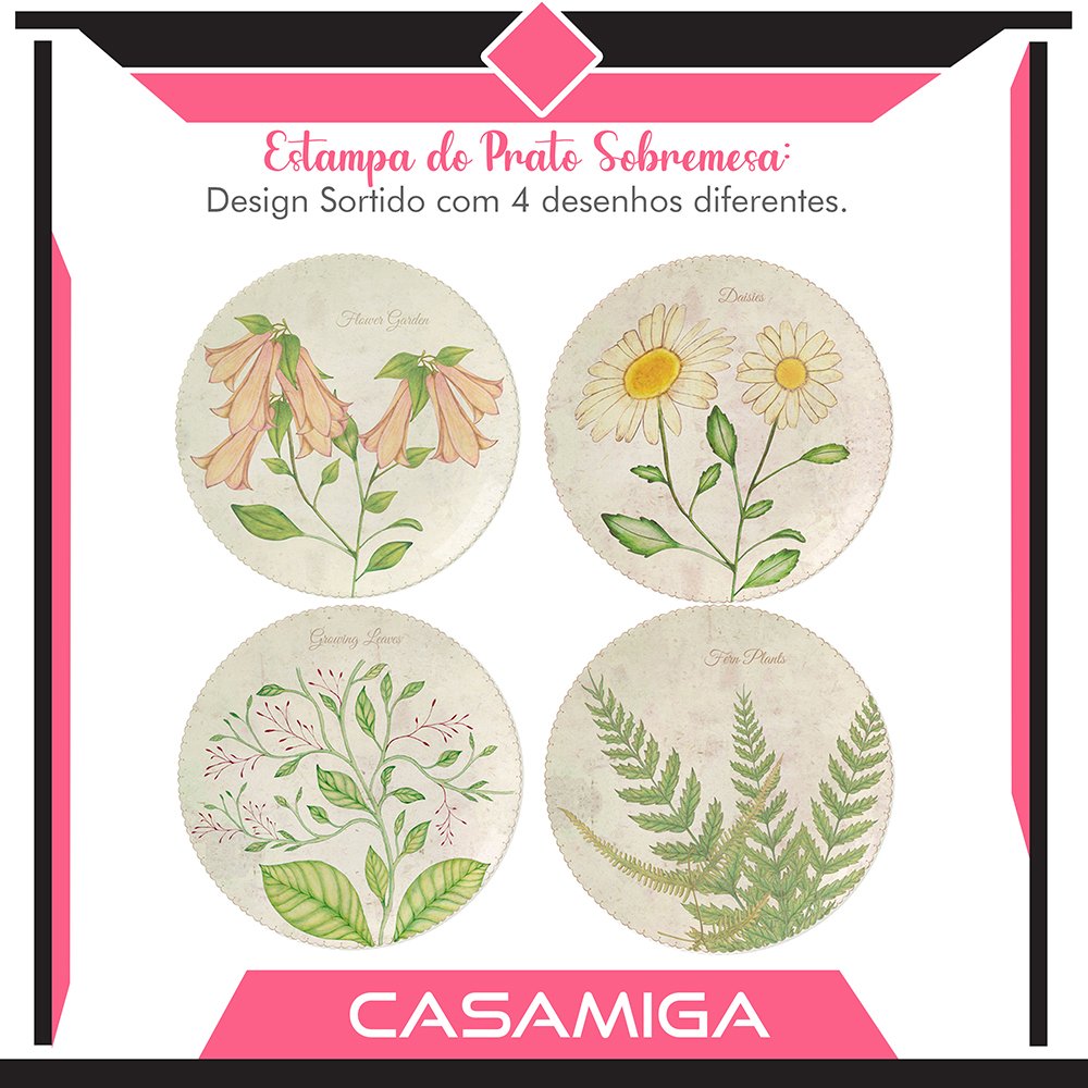 Conjunto 8 Pratos Sobremesa Cerâmica 20,2cm Lovely Garden - 3