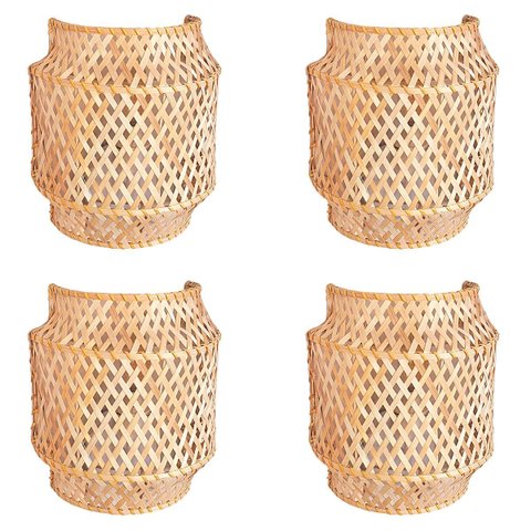 4 Arandela Fibra Natural Bambu Artesanal Boho Quarto Nat90