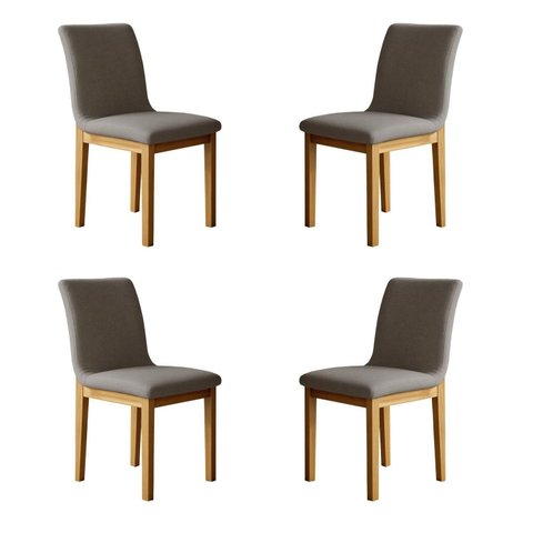 Kit 4 Cadeiras para Sala de Jantar Pés Madeira Maciça Bella Cinza/Cinamomo/Linho Prata