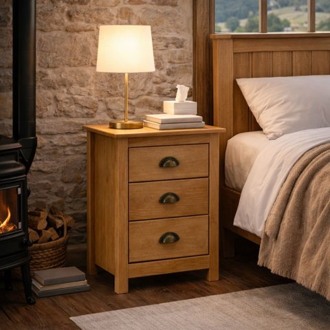 Mesa de Cabeceira Madeira Maciça Mesinha Apoio 3 Gaveta Boho:freijo