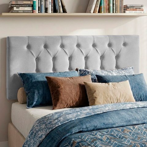 Cabeceira Painel Estofada Arezzo Suede Cinza Casal 1,40m para Cama Box