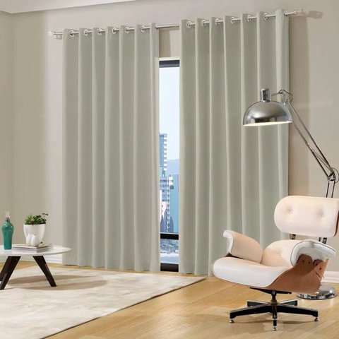Cortina Blackout Tecido 300x250 Ilhós Cromado Admirare - Bege Claro