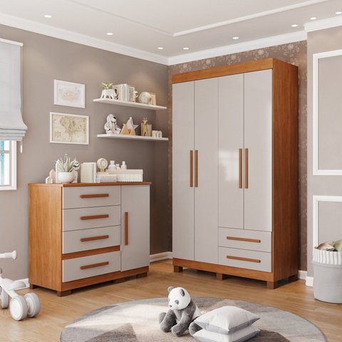 Conjunto Quarto Infantil 2 Peças Aurora Espresso Móveis Marrom/Cinamomo/Off White