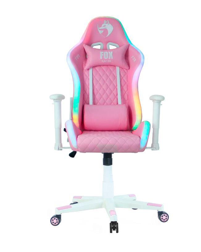 Cadeira Gamer Fox Racer RGB Rosa com Iluminação (Led) - Branco