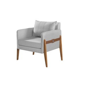 Poltrona Decorativa Madri linho cinza prata