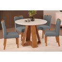 Ver imagem 1 de Conjunto: Mesa Sala Jantar Celeste Tampo Madeirado C/ Vidro Redondo 103x103cm e 4 Cadeiras Julia