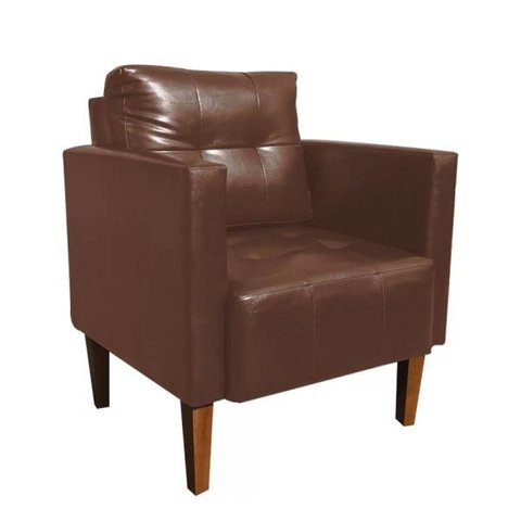 Poltrona Sala Decorativa Livia Pé Madeira Castanho Sintético Pu Nozes M11 - D'Rossi