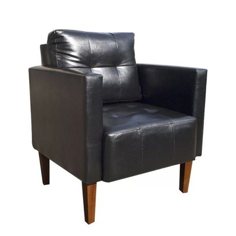 Poltrona Sala Decorativa Livia Pé Madeira Castanho Sintético Pu Preto M11 - D'Rossi