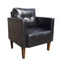 Ver imagem 1 de Poltrona Sala Decorativa Livia Pé Madeira Castanho Sintético Pu Preto M11 - D'Rossi