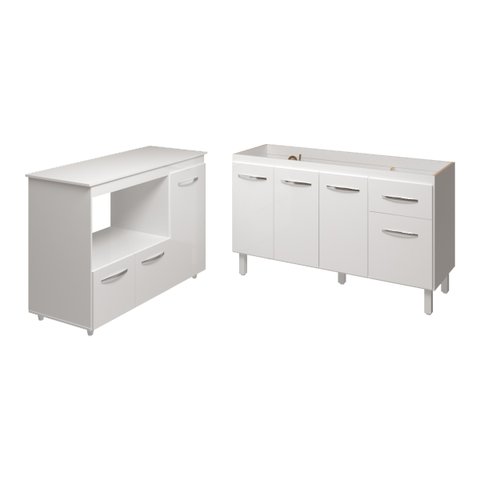 Balcão Armário Camila Cozinha Gabinete de Pia 140 Cm e Balcão para Forno Elétrico e Microondas Lilia