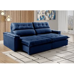 Sofá Retrátil e Reclinável Molas Ensacadas 3 Lugares Rubi Vivaro Decor Suede Azul Marinho - 1