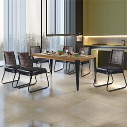 Conjunto Sala de Jantar Mesa Espanha 180cm com 6 Cadeiras em Aço e Junco Madri Mais Decor Courissimo - 9