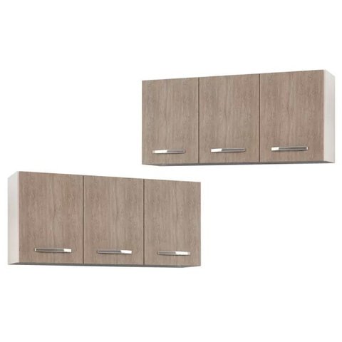 Kit 2 Armários Aéreos Honduras 120cm 3 Portas - Lumil Móveis - Branco/Castanho