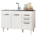 Ver imagem 1 de Balcão Gabinete Pia Inox 120cm Suécia 03 Portas - Lumil Móveis - Branco