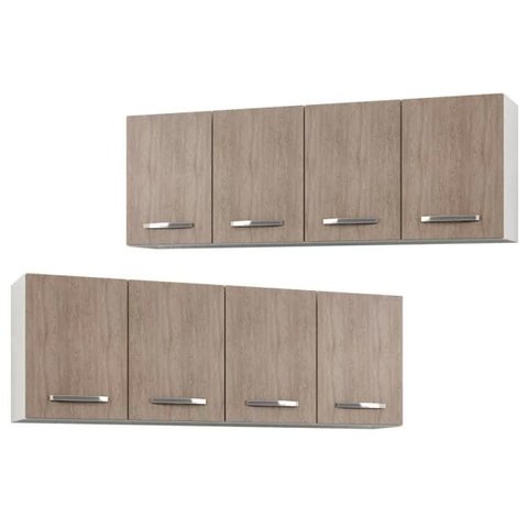 Kit 2 Armários Aéreos Panamá 160cm 4 Portas - Lumil Móveis - Branco/Castanho
