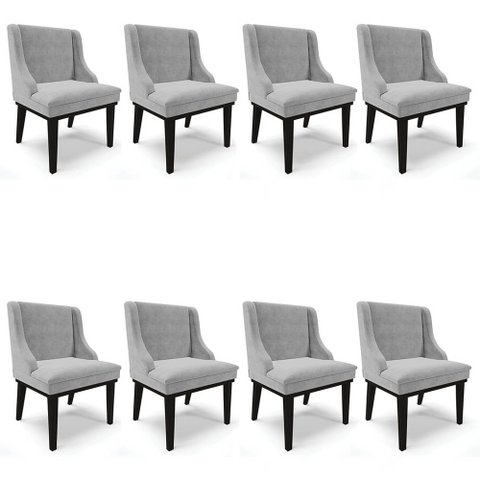 Kit 8 Cadeiras Estofadas para Sala de Jantar Base Fixa de Madeira Preto Lia Suede Cinza - Ibiza