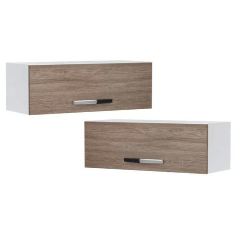 Kit 2 Armários Aéreos Geladeira 70cm 1 Porta Veneza - Lumil Móveis - Branco/Castanho