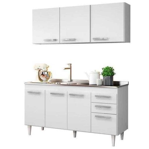 Armário Aéreo Parma e Balcão Gabinete de Pia 150cm Lisboa - Lumil Móveis - Branco
