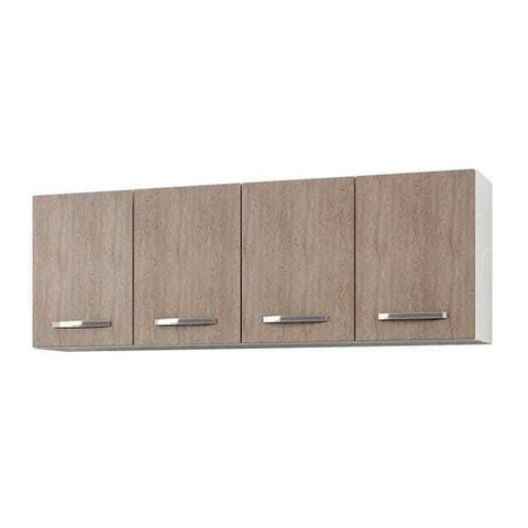Armário Aéreo 4 Portas Panamá 160cm - Lumil Móveis - Branco/Castanho