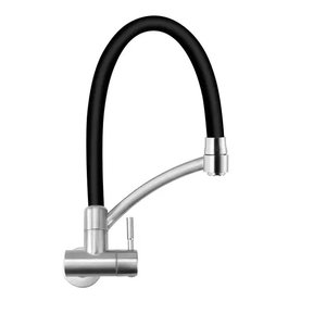 Torneira Cozinha de Parede Flexível Aço Escovado com Tubo Preto:aço Escovado