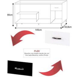 Balcão para Pia 150cm Gabriela - Ajl Móveis - Branco/Preto - 4