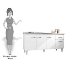 Balcão para Pia 150cm Gabriela - Ajl Móveis - Branco/Preto - 5