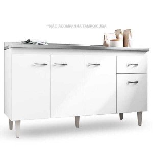 Balcão para Pia 150cm Gabriela - Ajl Móveis - Branco/Preto