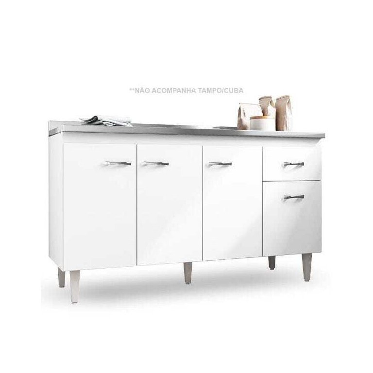 Balcão para Pia 150cm Gabriela - Ajl Móveis - Branco/Preto