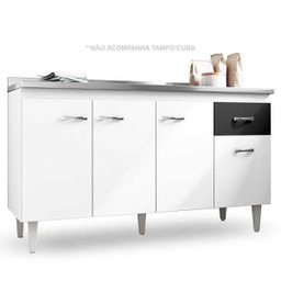Balcão para Pia 150cm Gabriela - Ajl Móveis - Branco/Preto - 6