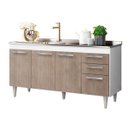Ver imagem 2 de Balcão Gabinete Pia Inox 150cm 4 Portas Lisboa - Lumil Móveis - Branco/Castanho