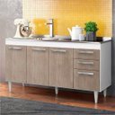 Ver imagem 1 de Balcão Gabinete Pia Inox 150cm 4 Portas Lisboa - Lumil Móveis - Branco/Castanho