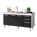 Ver imagem 1 de Balcão Gabinete Pia Inox 150cm 4 Portas Lisboa - Lumil Móveis - Branco/Preto