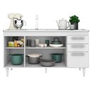 Ver imagem 4 de Balcão Gabinete Pia Inox 150cm 4 Portas Lisboa - Lumil Móveis - Branco/Preto