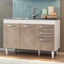 Ver imagem 2 de Balcão Gabinete Pia Inox 120cm Suécia 03 Portas - Lumil Móveis - Branco/Castanho